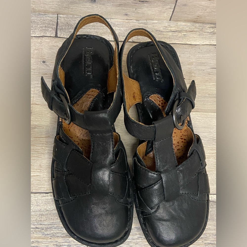 Born black leather platforms shoes
